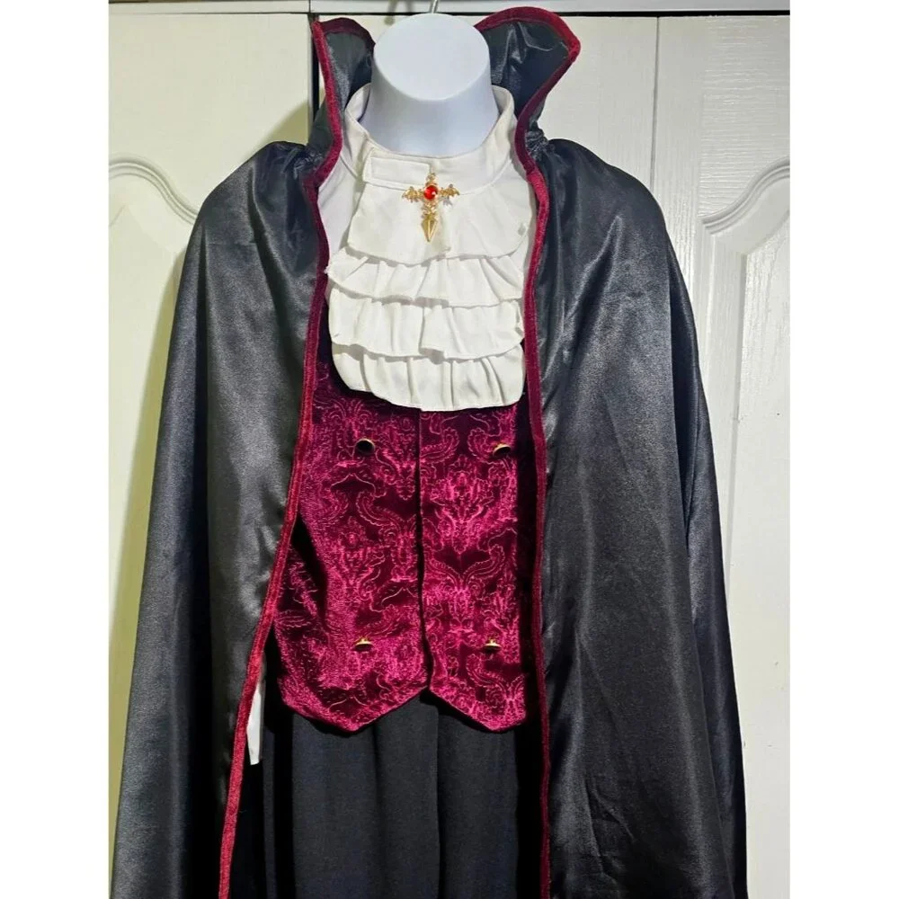 Spirit Halloween Vampire Costume Deluxe Boys 12-14 Cape Fangs Shirt Dracula - Picture 2 of 10